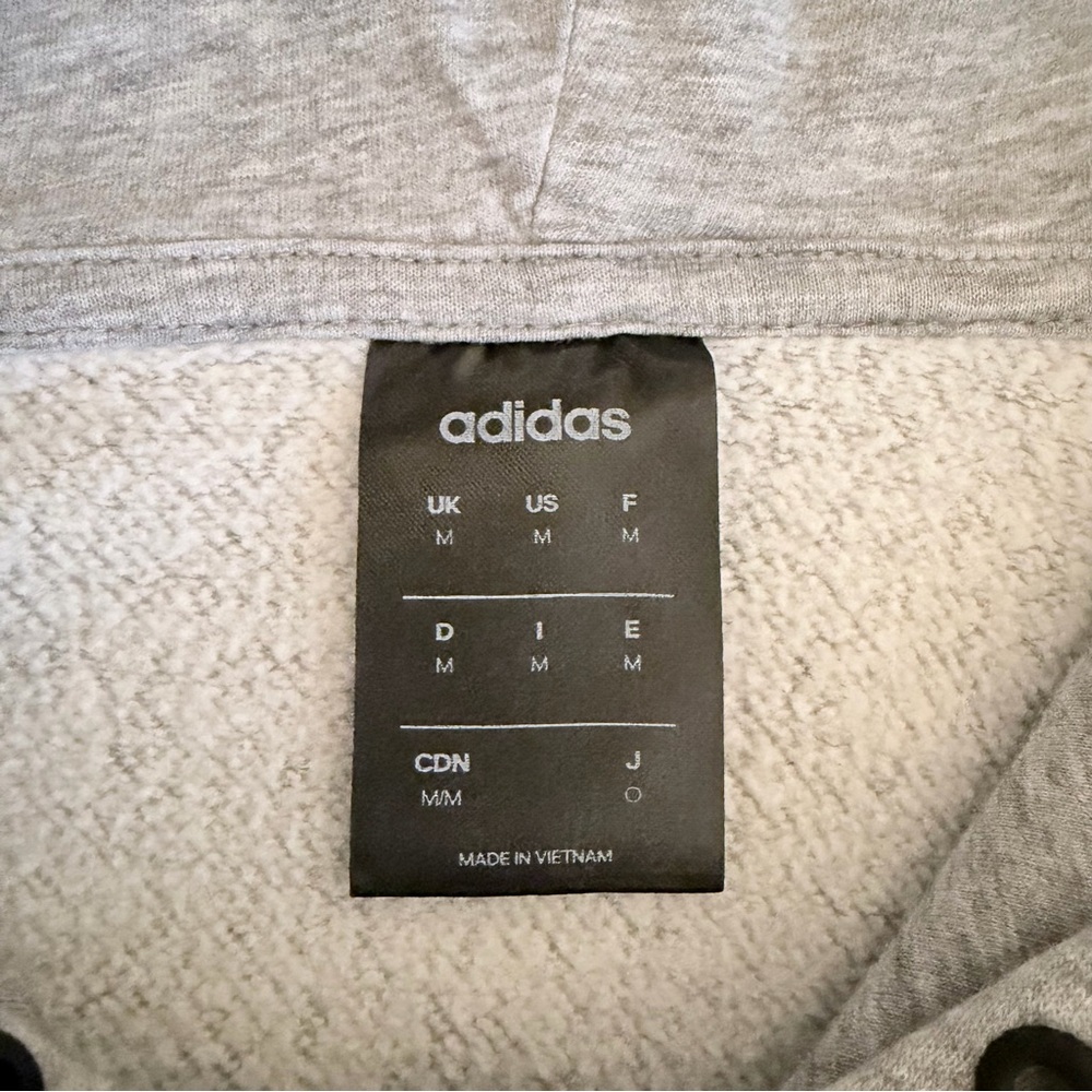 adidas Gray Logo Hoodie | Fleece Lined Pullover Sweatshirt | Gray | Men's Medium - Picture 5 of 10